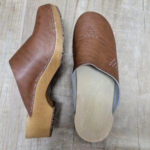 Wooden Leather Clog Mules handmade EU 39, sz 9